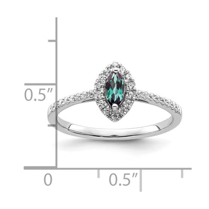 14K Weißgold Ring mit 0,2 ct. im Labor gezüchteten Diamanten VS/SI+ G+ und im Labor gezüchtetem Alexandrit, Juni-Geburtsstein