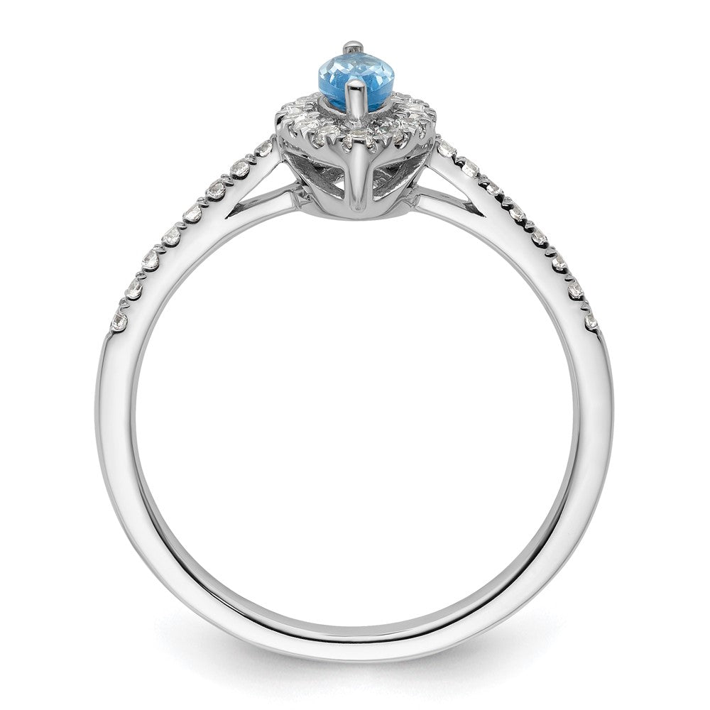 14K Weißgold Ring mit 0,2 ct. im Labor gezüchteten Diamanten (VS/SI+, G+) und Blautopas, Dezember-Geburtsstein