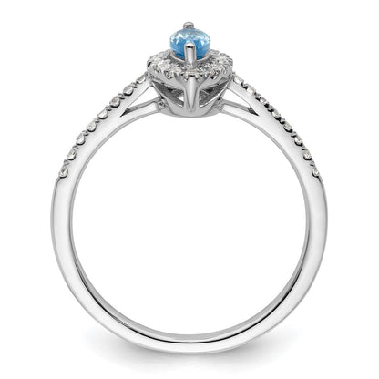 14K Weißgold Ring mit 0,2 ct. im Labor gezüchteten Diamanten (VS/SI+, G+) und Blautopas, Dezember-Geburtsstein