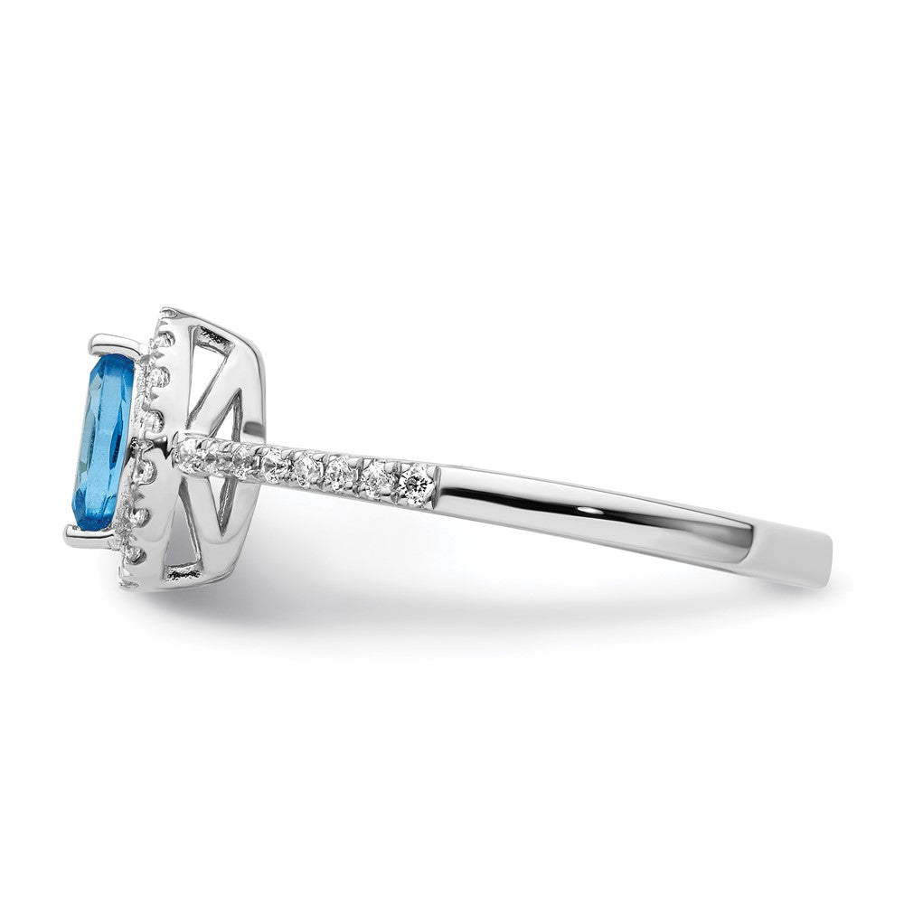 14K Weißgold Ring mit 0,2 ct. im Labor gezüchteten Diamanten (VS/SI+, G+) und Blautopas, Dezember-Geburtsstein