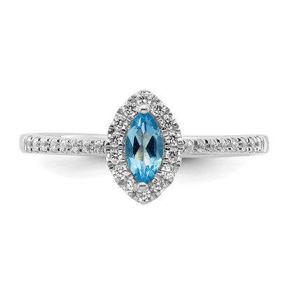 14K Weißgold Ring mit 0,2 ct. im Labor gezüchteten Diamanten (VS/SI+, G+) und Blautopas, Dezember-Geburtsstein