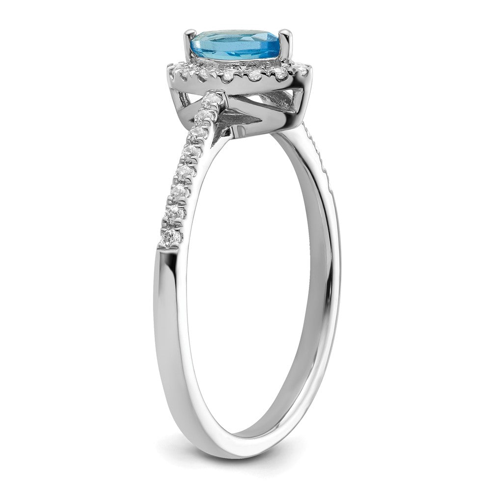 14K Weißgold Ring mit 0,2 ct. im Labor gezüchteten Diamanten (VS/SI+, G+) und Blautopas, Dezember-Geburtsstein
