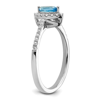 14K Weißgold Ring mit 0,2 ct. im Labor gezüchteten Diamanten (VS/SI+, G+) und Blautopas, Dezember-Geburtsstein