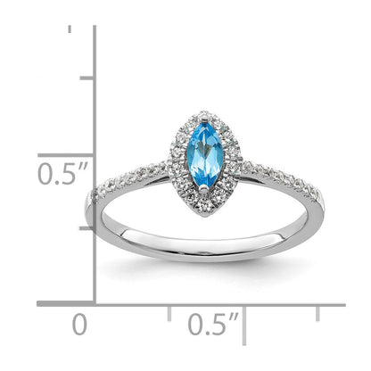 14K Weißgold Ring mit 0,2 ct. im Labor gezüchteten Diamanten (VS/SI+, G+) und Blautopas, Dezember-Geburtsstein