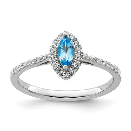 14K Weißgold Ring mit 0,2 ct. im Labor gezüchteten Diamanten (VS/SI+, G+) und Blautopas, Dezember-Geburtsstein