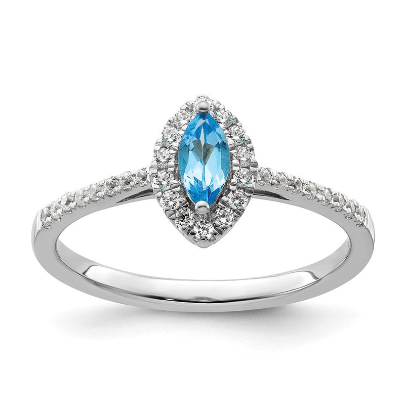 14K Weißgold Ring mit 0,2 ct. im Labor gezüchteten Diamanten (VS/SI+, G+) und Blautopas, Dezember-Geburtsstein