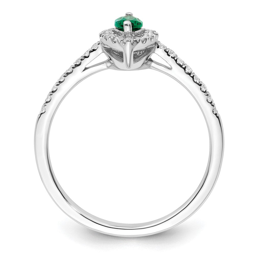 14K Weißgold Ring mit 0,2 ct. Diamant aus Laborzucht VS/SI+ G+ und Smaragd aus Laborzucht, Mai-Geburtsstein