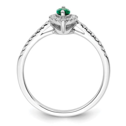 14K Weißgold Ring mit 0,2 ct. Diamant aus Laborzucht VS/SI+ G+ und Smaragd aus Laborzucht, Mai-Geburtsstein