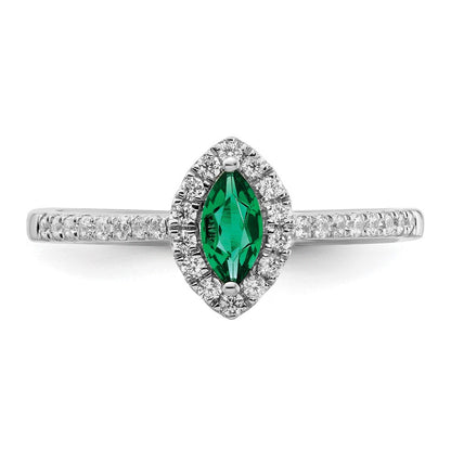 14K Weißgold Ring mit 0,2 ct. Diamant aus Laborzucht VS/SI+ G+ und Smaragd aus Laborzucht, Mai-Geburtsstein