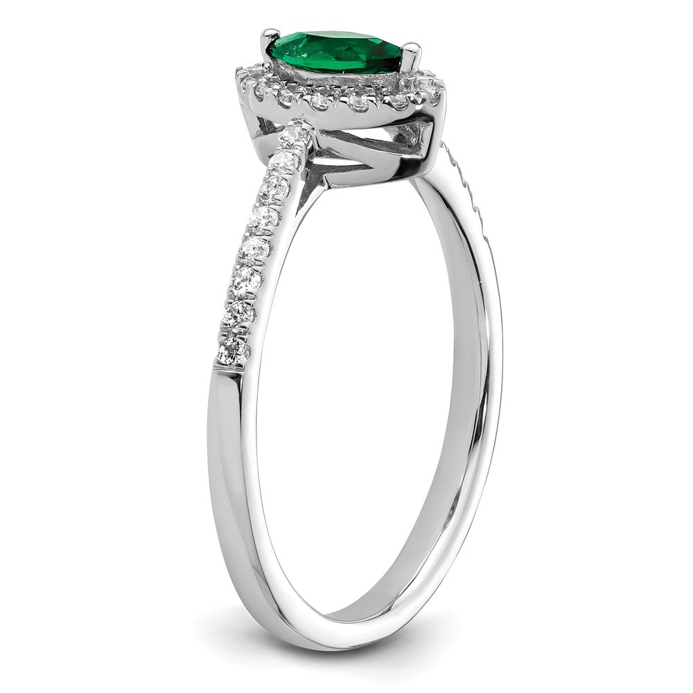 14K Weißgold Ring mit 0,2 ct. Diamant aus Laborzucht VS/SI+ G+ und Smaragd aus Laborzucht, Mai-Geburtsstein