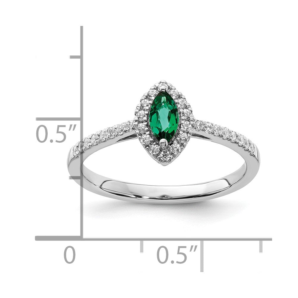 14K Weißgold Ring mit 0,2 ct. Diamant aus Laborzucht VS/SI+ G+ und Smaragd aus Laborzucht, Mai-Geburtsstein