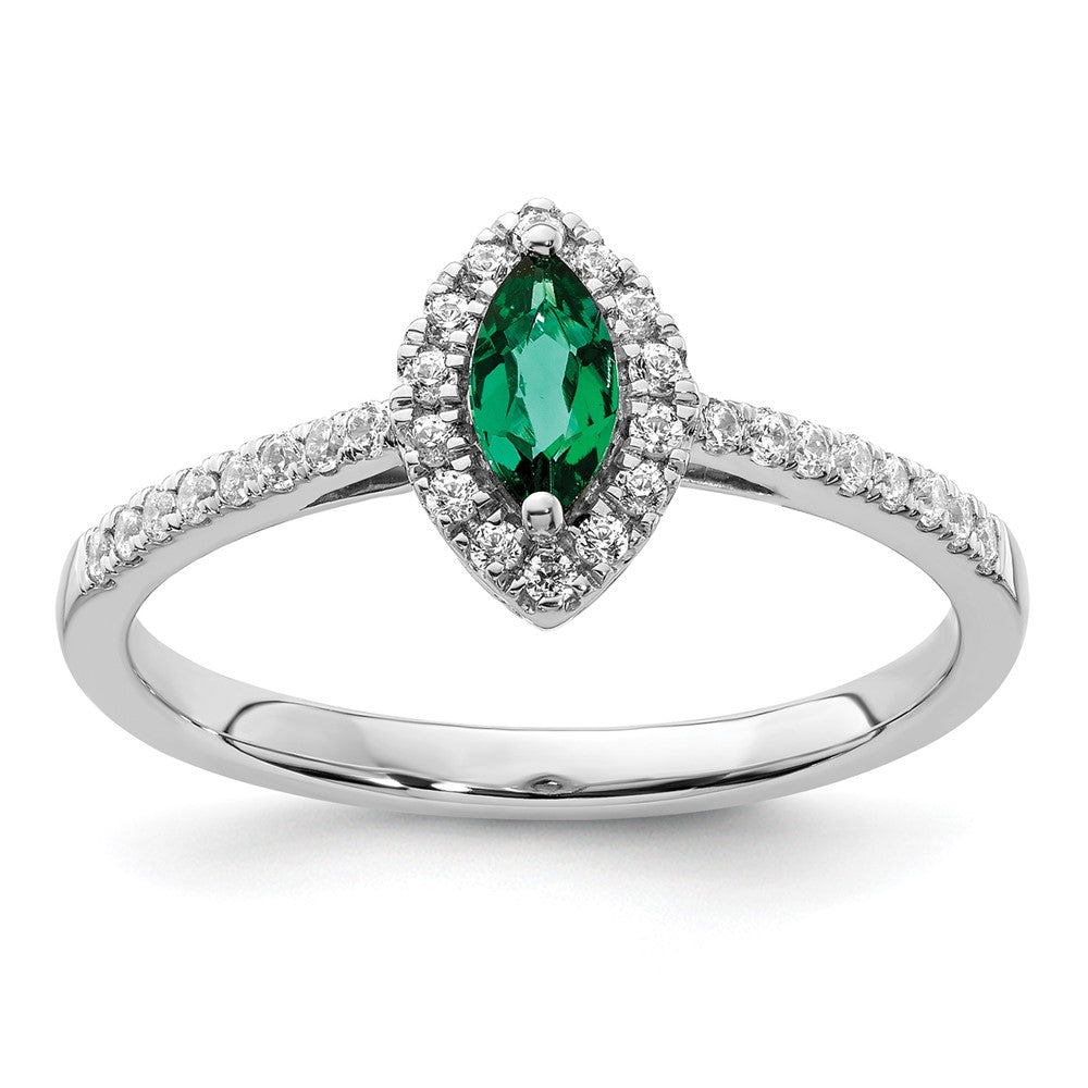 14K Weißgold Ring mit 0,2 ct. Diamant aus Laborzucht VS/SI+ G+ und Smaragd aus Laborzucht, Mai-Geburtsstein
