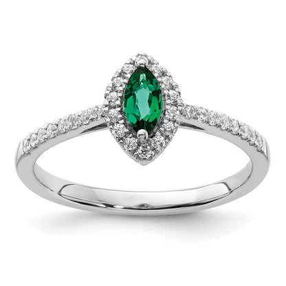 14K Weißgold Ring mit 0,2 ct. Diamant aus Laborzucht VS/SI+ G+ und Smaragd aus Laborzucht, Mai-Geburtsstein