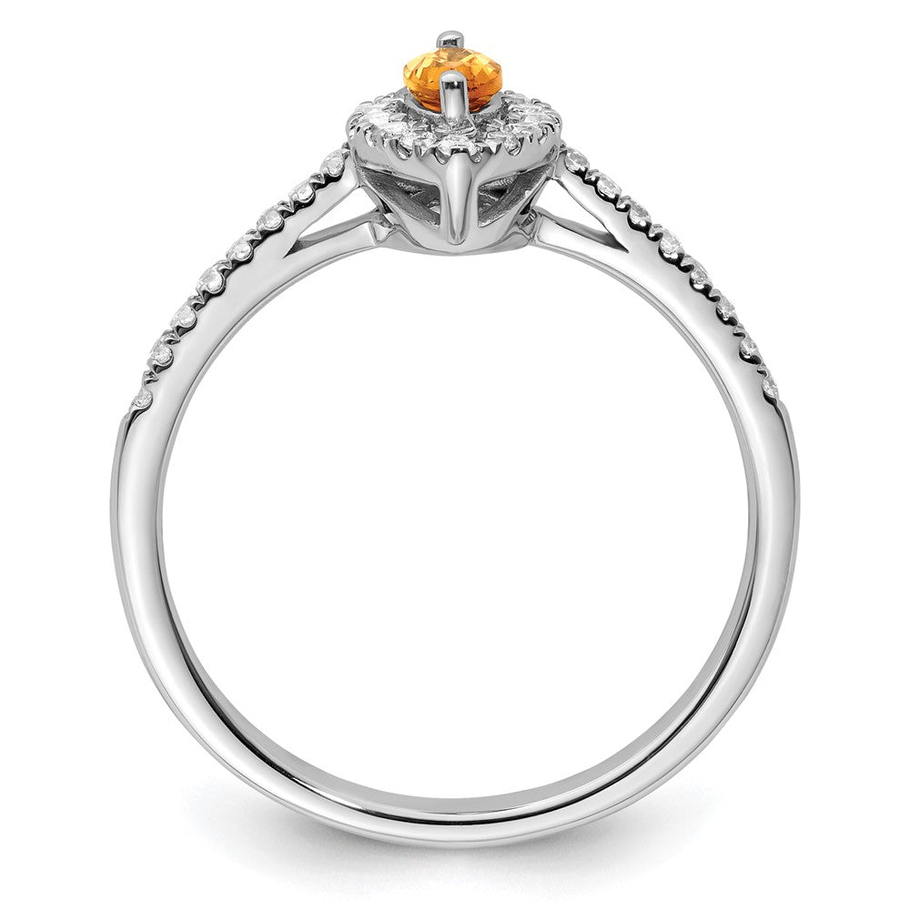 14K Weißgold Ring mit 0,2 ct. im Labor gezüchteten Diamanten VS/SI+ G+ und Citrin, Geburtsstein November