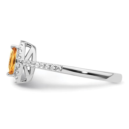 14K Weißgold Ring mit 0,2 ct. im Labor gezüchteten Diamanten VS/SI+ G+ und Citrin, Geburtsstein November