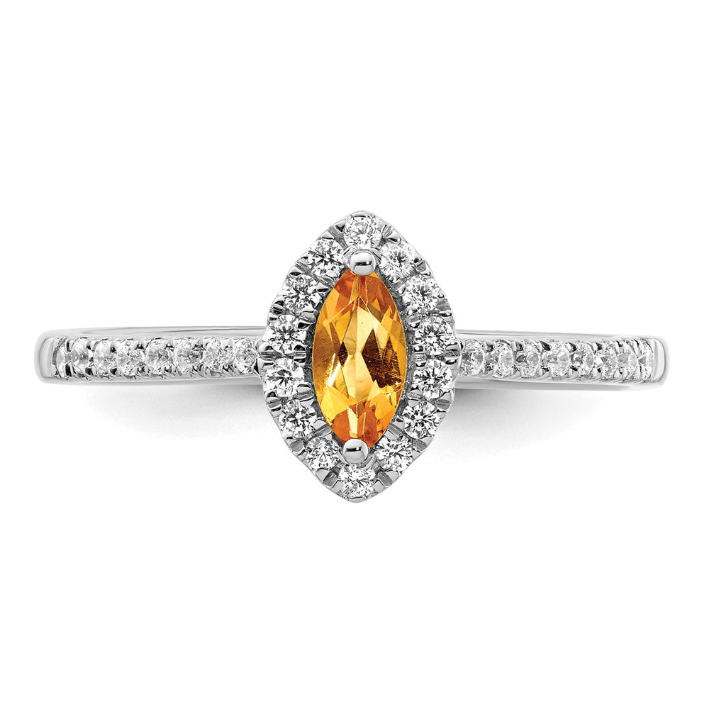 14K Weißgold Ring mit 0,2 ct. im Labor gezüchteten Diamanten VS/SI+ G+ und Citrin, Geburtsstein November
