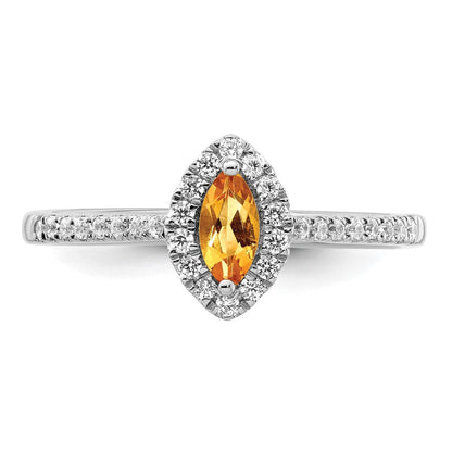 14K Weißgold Ring mit 0,2 ct. im Labor gezüchteten Diamanten VS/SI+ G+ und Citrin, Geburtsstein November