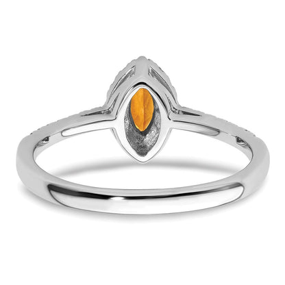 14K Weißgold Ring mit 0,2 ct. im Labor gezüchteten Diamanten VS/SI+ G+ und Citrin, Geburtsstein November