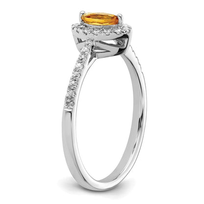 14K Weißgold Ring mit 0,2 ct. im Labor gezüchteten Diamanten VS/SI+ G+ und Citrin, Geburtsstein November
