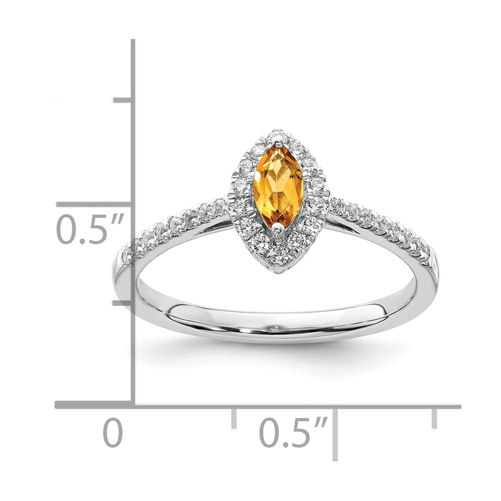 14K Weißgold Ring mit 0,2 ct. im Labor gezüchteten Diamanten VS/SI+ G+ und Citrin, Geburtsstein November