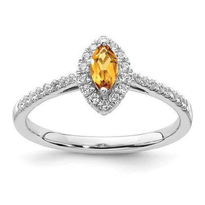 14K Weißgold Ring mit 0,2 ct. im Labor gezüchteten Diamanten VS/SI+ G+ und Citrin, Geburtsstein November