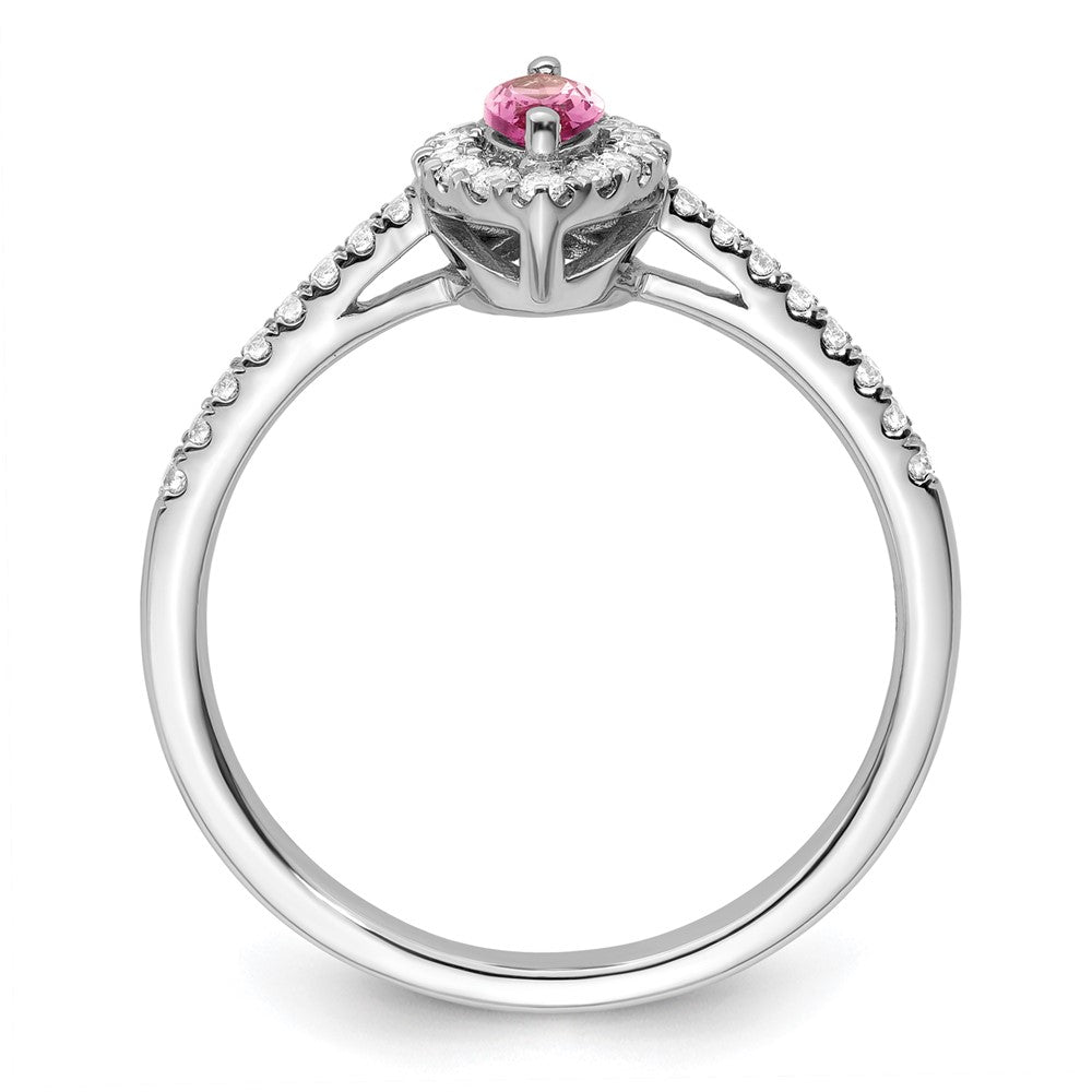 14K Weißgold Ring mit 0,2 ct. im Labor gezüchteten Diamanten VS/SI+ G+ und im Labor gezüchteten pinken Saphiren, Oktober-Geburtsstein