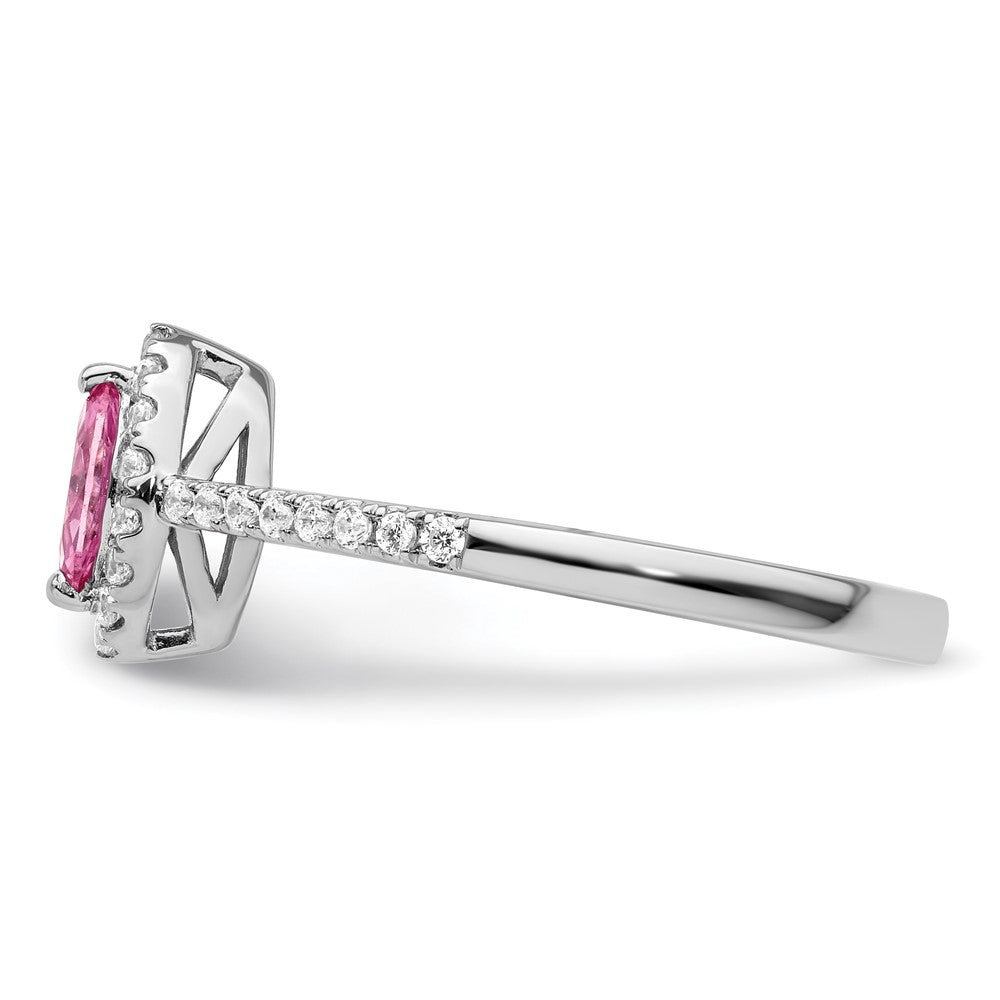 14K Weißgold Ring mit 0,2 ct. im Labor gezüchteten Diamanten VS/SI+ G+ und im Labor gezüchteten pinken Saphiren, Oktober-Geburtsstein