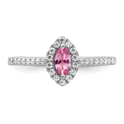 14K Weißgold Ring mit 0,2 ct. im Labor gezüchteten Diamanten VS/SI+ G+ und im Labor gezüchteten pinken Saphiren, Oktober-Geburtsstein