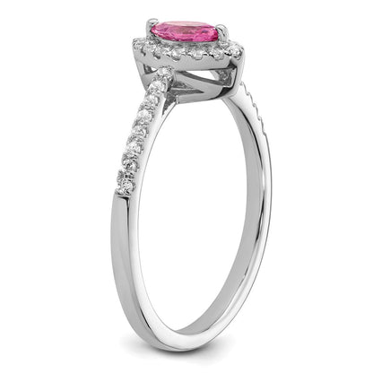 14K Weißgold Ring mit 0,2 ct. im Labor gezüchteten Diamanten VS/SI+ G+ und im Labor gezüchteten pinken Saphiren, Oktober-Geburtsstein