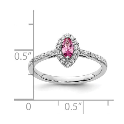 14K Weißgold Ring mit 0,2 ct. im Labor gezüchteten Diamanten VS/SI+ G+ und im Labor gezüchteten pinken Saphiren, Oktober-Geburtsstein