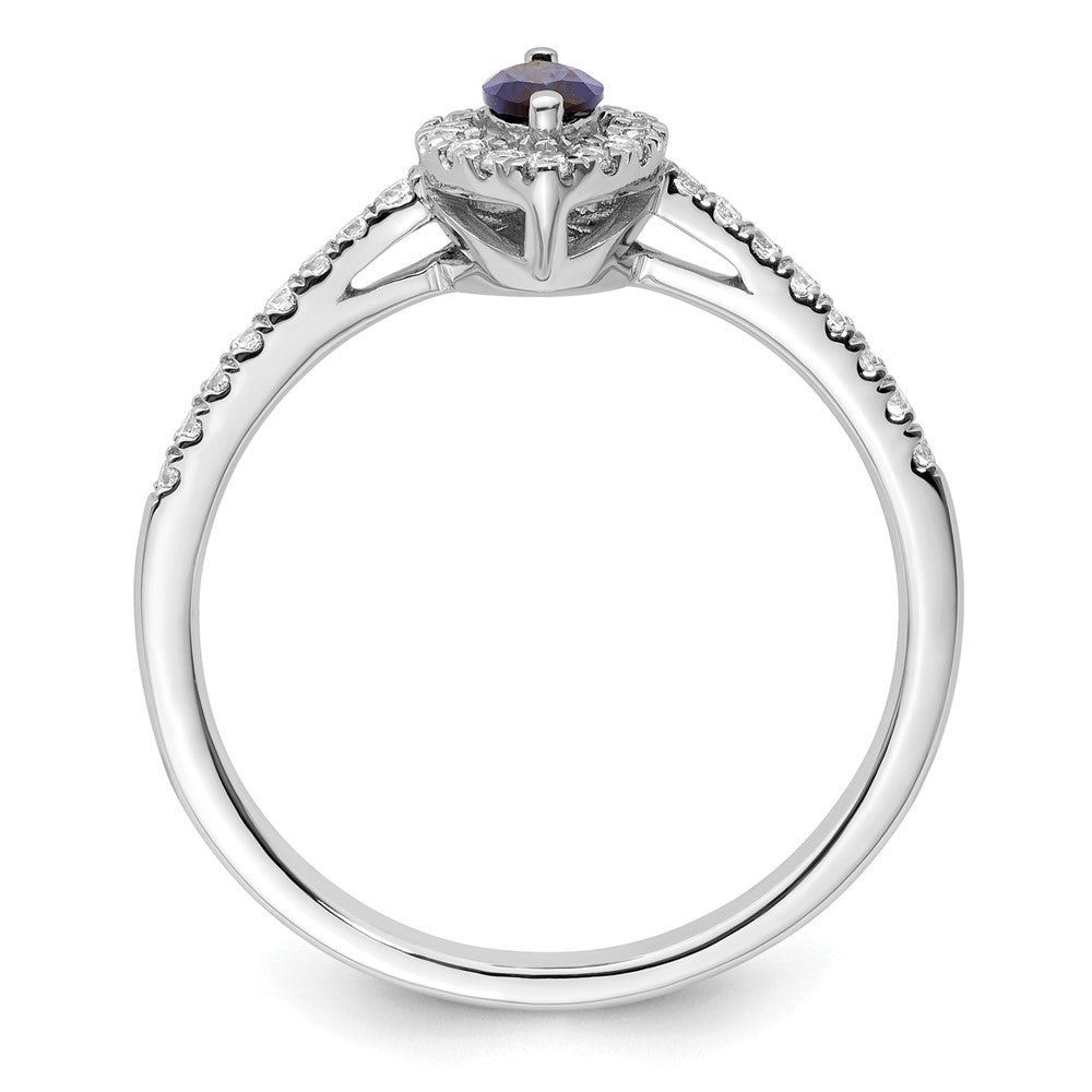 14K Weißgold Ring mit 0,2 ct. im Labor gezüchteten Diamanten VS/SI+ G+ und im Labor gezüchteten blauen Saphiren, Geburtsstein September