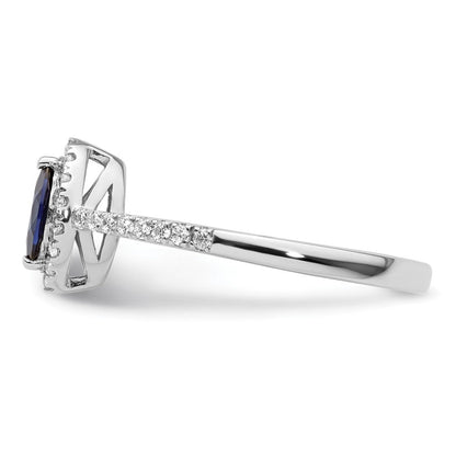 14K Weißgold Ring mit 0,2 ct. im Labor gezüchteten Diamanten VS/SI+ G+ und im Labor gezüchteten blauen Saphiren, Geburtsstein September
