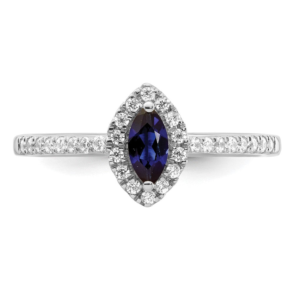 14K Weißgold Ring mit 0,2 ct. im Labor gezüchteten Diamanten VS/SI+ G+ und im Labor gezüchteten blauen Saphiren, Geburtsstein September