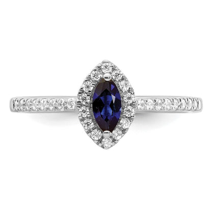14K Weißgold Ring mit 0,2 ct. im Labor gezüchteten Diamanten VS/SI+ G+ und im Labor gezüchteten blauen Saphiren, Geburtsstein September