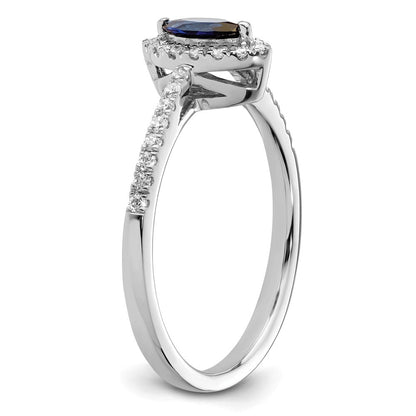 14K Weißgold Ring mit 0,2 ct. im Labor gezüchteten Diamanten VS/SI+ G+ und im Labor gezüchteten blauen Saphiren, Geburtsstein September