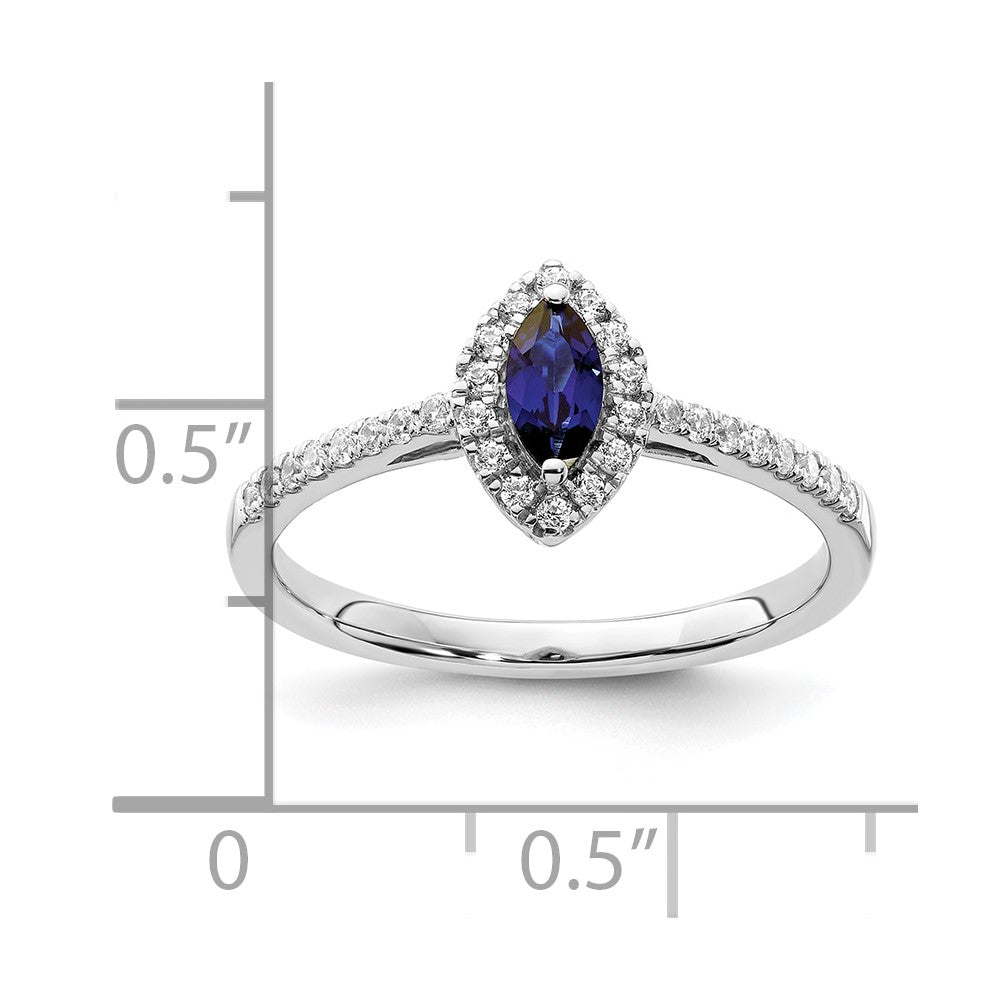 14K Weißgold Ring mit 0,2 ct. im Labor gezüchteten Diamanten VS/SI+ G+ und im Labor gezüchteten blauen Saphiren, Geburtsstein September