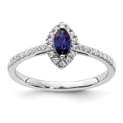 14K Weißgold Ring mit 0,2 ct. im Labor gezüchteten Diamanten VS/SI+ G+ und im Labor gezüchteten blauen Saphiren, Geburtsstein September