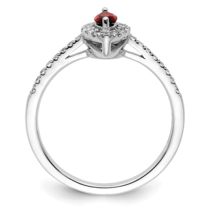14K Weißgold Ring mit 0,2 ct. im Labor gezüchteten Diamanten VS/SI+ G+ und Granat, Januar-Geburtsstein
