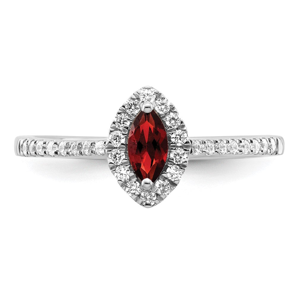 14K Weißgold Ring mit 0,2 ct. im Labor gezüchteten Diamanten VS/SI+ G+ und Granat, Januar-Geburtsstein
