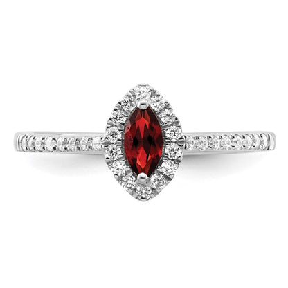 14K Weißgold Ring mit 0,2 ct. im Labor gezüchteten Diamanten VS/SI+ G+ und Granat, Januar-Geburtsstein