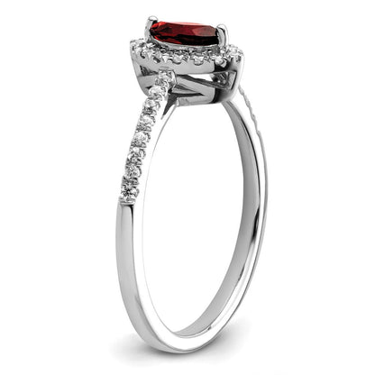 14K Weißgold Ring mit 0,2 ct. im Labor gezüchteten Diamanten VS/SI+ G+ und Granat, Januar-Geburtsstein