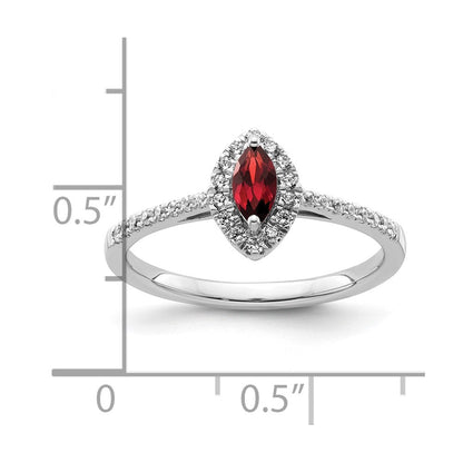 14K Weißgold Ring mit 0,2 ct. im Labor gezüchteten Diamanten VS/SI+ G+ und Granat, Januar-Geburtsstein