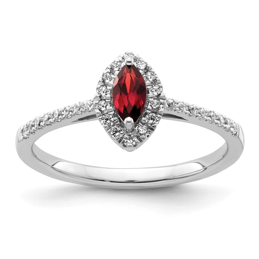 14K Weißgold Ring mit 0,2 ct. im Labor gezüchteten Diamanten VS/SI+ G+ und Granat, Januar-Geburtsstein