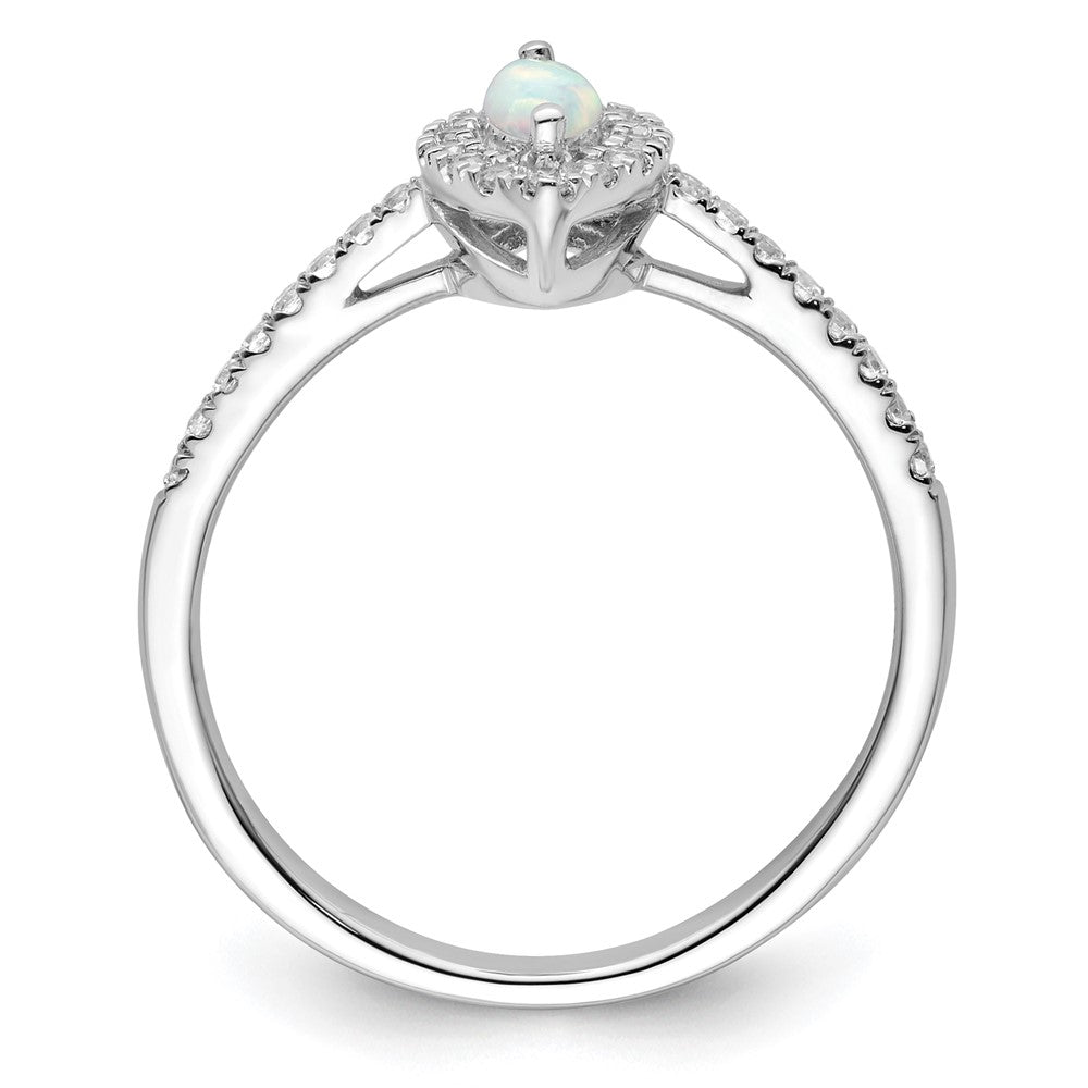 14K Weißgold Ring mit 0,2 ct. im Labor gezüchteten Diamanten VS/SI+ G+ und im Labor gezüchtetem Opal, Geburtsstein Oktober