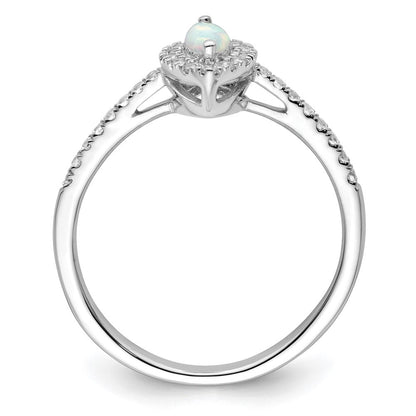 14K Weißgold Ring mit 0,2 ct. im Labor gezüchteten Diamanten VS/SI+ G+ und im Labor gezüchtetem Opal, Geburtsstein Oktober
