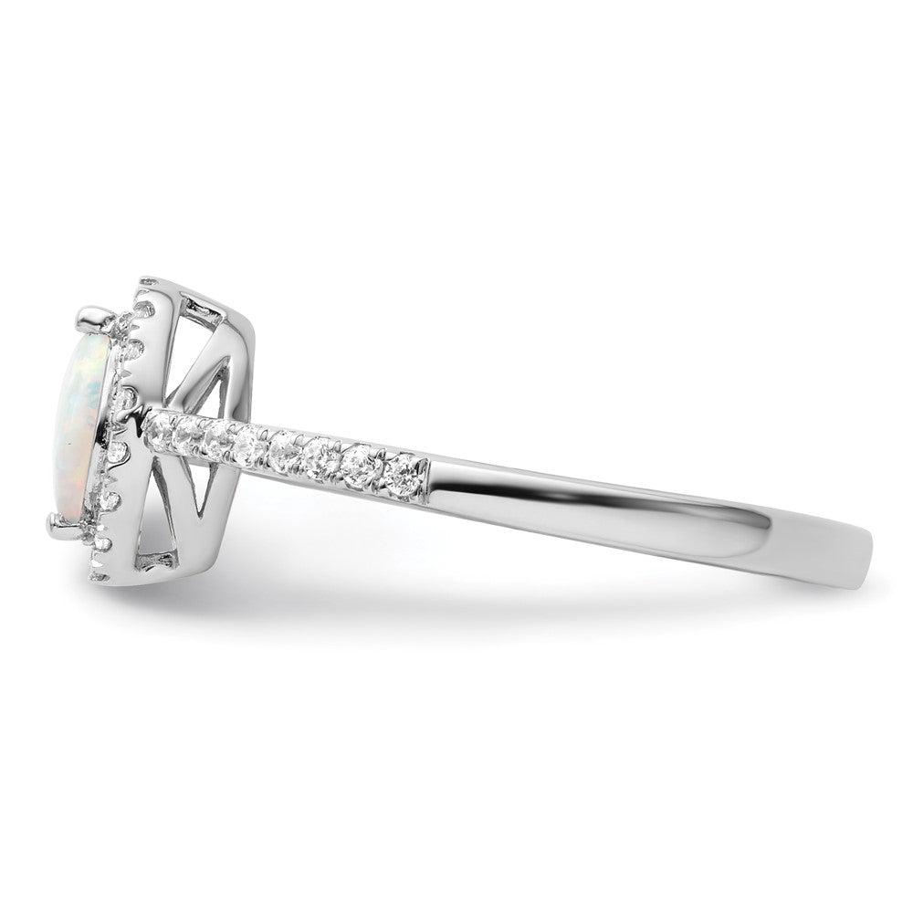 14K Weißgold Ring mit 0,2 ct. im Labor gezüchteten Diamanten VS/SI+ G+ und im Labor gezüchtetem Opal, Geburtsstein Oktober