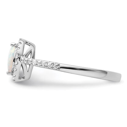 14K Weißgold Ring mit 0,2 ct. im Labor gezüchteten Diamanten VS/SI+ G+ und im Labor gezüchtetem Opal, Geburtsstein Oktober
