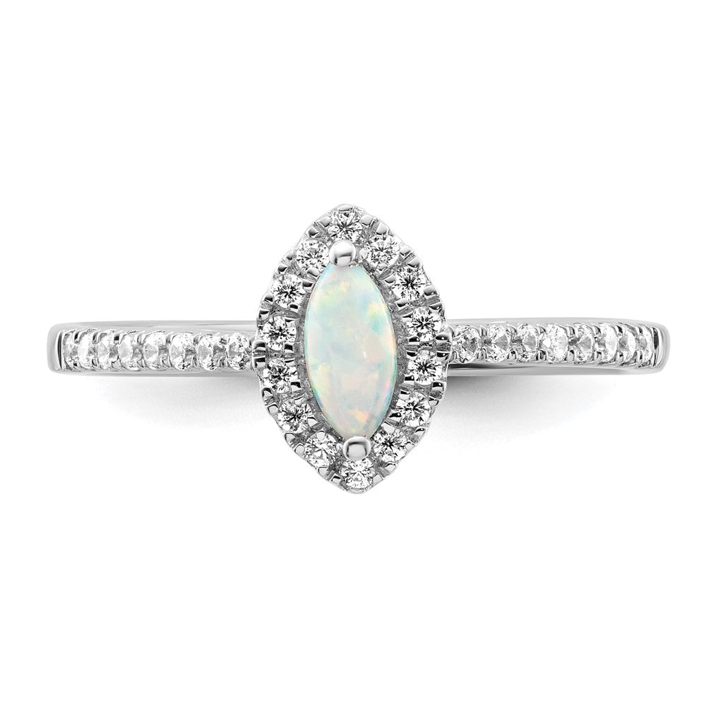 14K Weißgold Ring mit 0,2 ct. im Labor gezüchteten Diamanten VS/SI+ G+ und im Labor gezüchtetem Opal, Geburtsstein Oktober