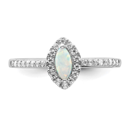14K Weißgold Ring mit 0,2 ct. im Labor gezüchteten Diamanten VS/SI+ G+ und im Labor gezüchtetem Opal, Geburtsstein Oktober