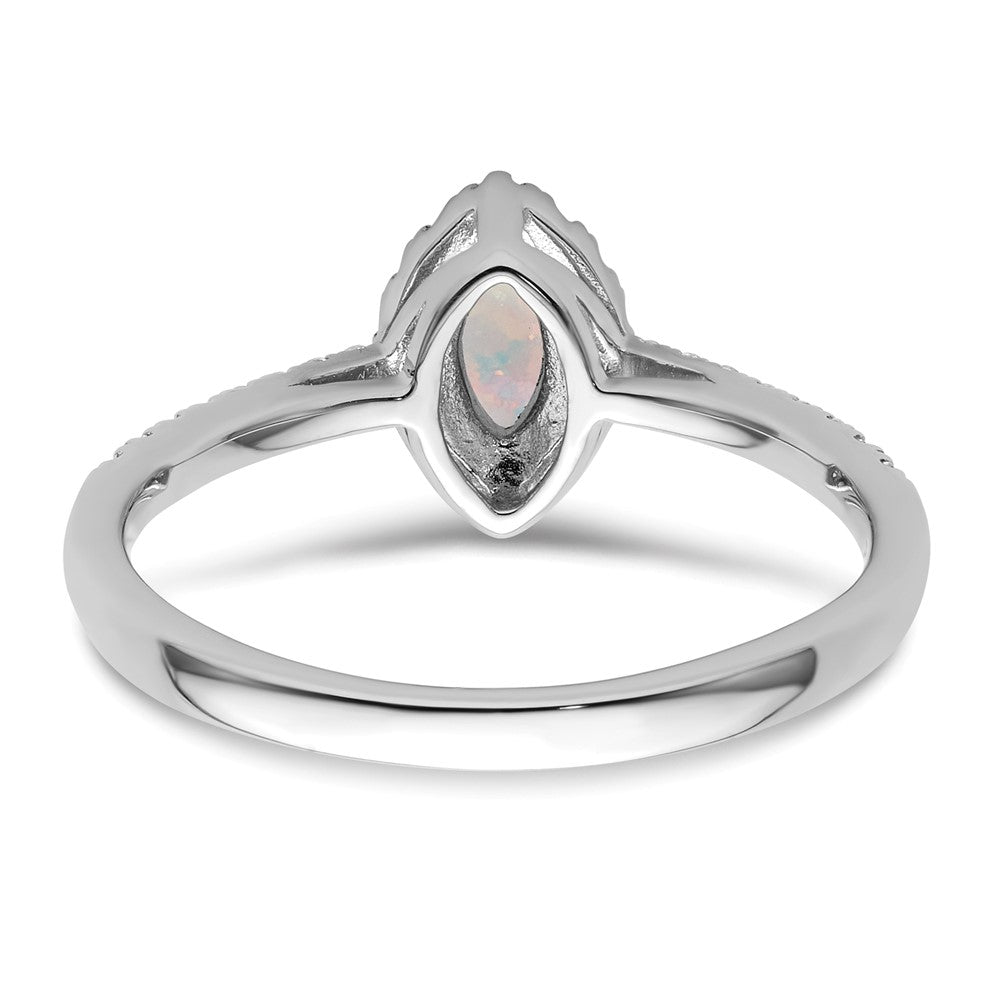 14K Weißgold Ring mit 0,2 ct. im Labor gezüchteten Diamanten VS/SI+ G+ und im Labor gezüchtetem Opal, Geburtsstein Oktober